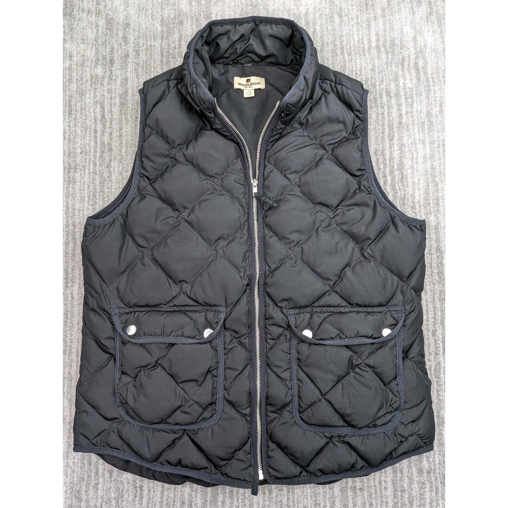 Woolrich Womens Duck Down Puffer Vest Jacket Size Large Black Full Zip Quilted